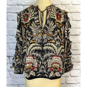 Anthropologie Ranna Gill Womens XS Blouse Top Shirt Dressy Boho Tie Neck Sequin‎